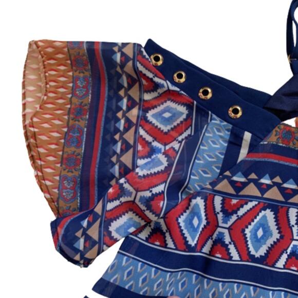 Coco & Carmen Top Blouse Siren Vibrant Print Short Sleeve Cold Shoulder L/XL NEW - Picture 7 of 13